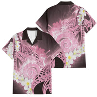 Piko Hawaiian Family Matching Off Shoulder Short Dress and Hawaiian Shirt Pink Galaxy Spiral Plumeria Tribal Patterns