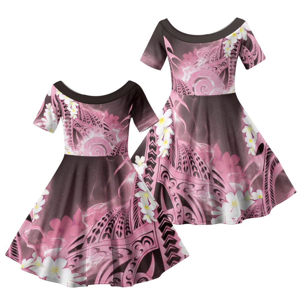 Piko Hawaiian Family Matching Puletasi and Hawaiian Shirt Pink Galaxy Spiral Plumeria Tribal Patterns