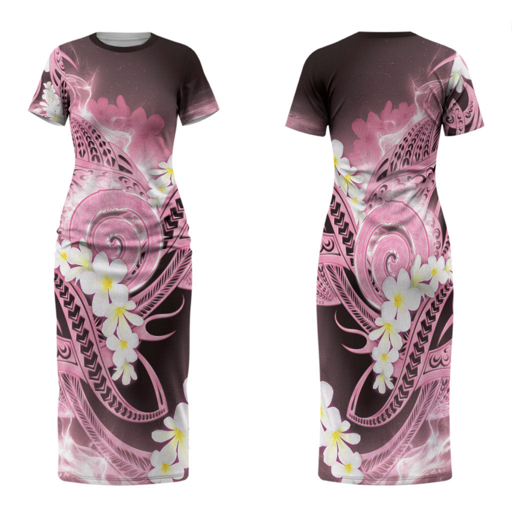 Piko Hawaiian Family Matching Short Sleeve Bodycon Dress and Hawaiian Shirt Pink Galaxy Spiral Plumeria Tribal Patterns