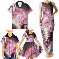 Piko Hawaiian Family Matching Tank Maxi Dress and Hawaiian Shirt Pink Galaxy Spiral Plumeria Tribal Patterns