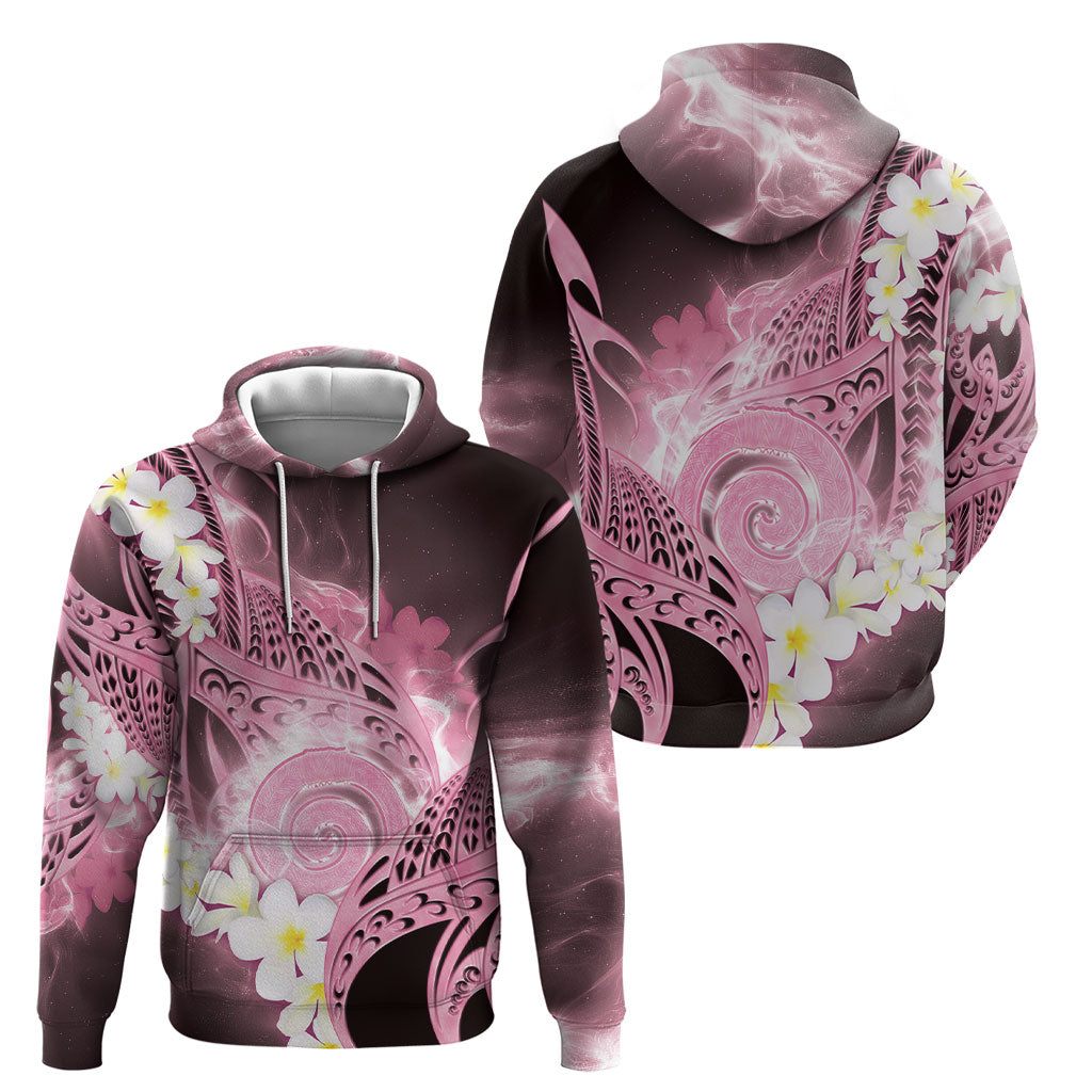 Piko Hawaiian Hoodie Pink Galaxy Spiral Plumeria Tribal Patterns