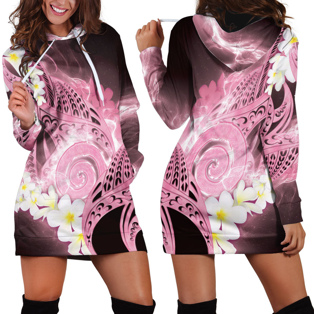 Piko Hawaiian Hoodie Dress Pink Galaxy Spiral Plumeria Tribal Patterns