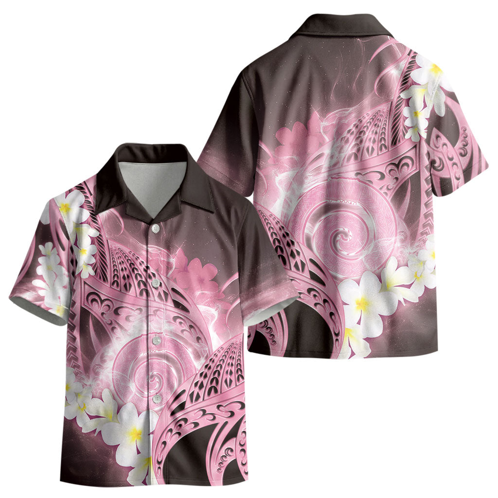 Piko Hawaiian Kid Hawaiian Shirt Pink Galaxy Spiral Plumeria Tribal Patterns