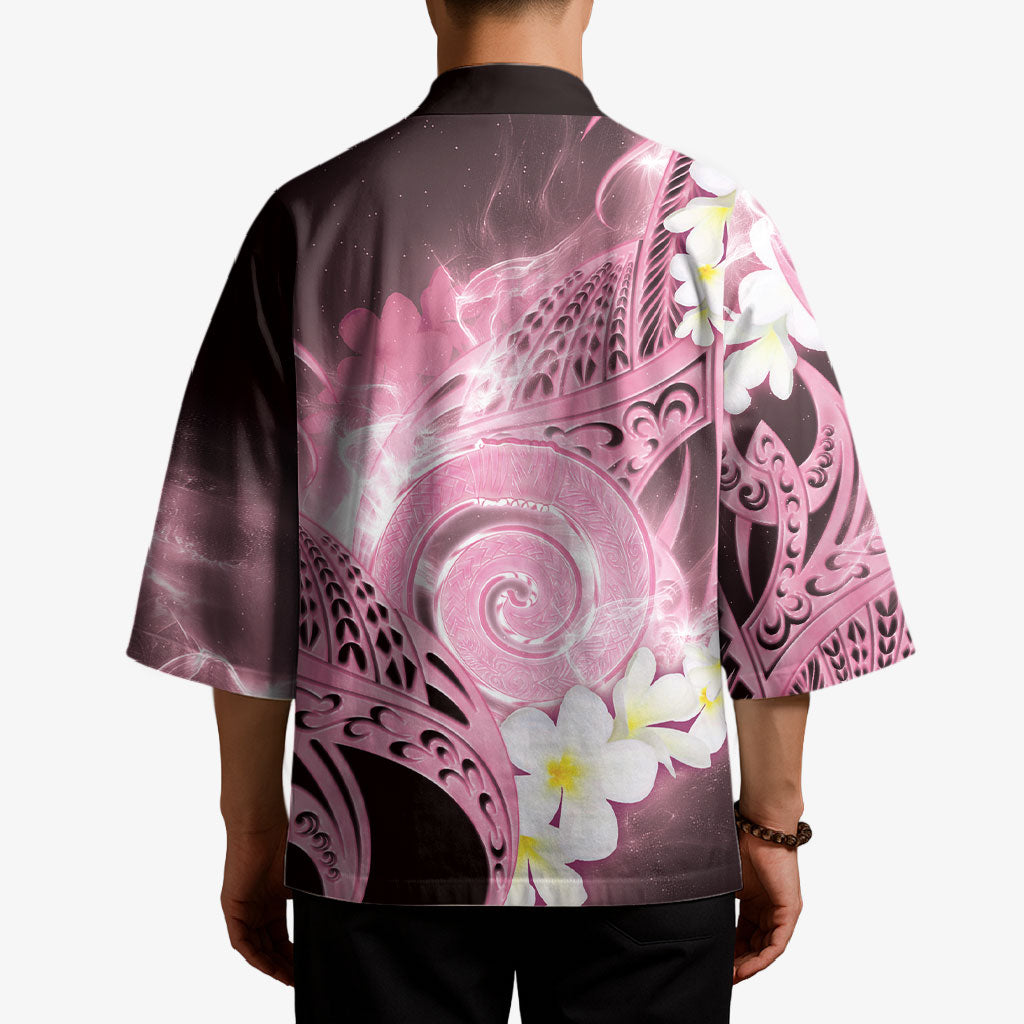 Piko Hawaiian Kimono Pink Galaxy Spiral Plumeria Tribal Patterns