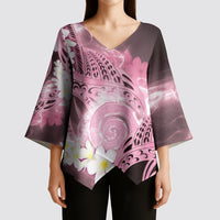 Piko Hawaiian Kimono Sleeve Blouse Pink Galaxy Spiral Plumeria Tribal Patterns