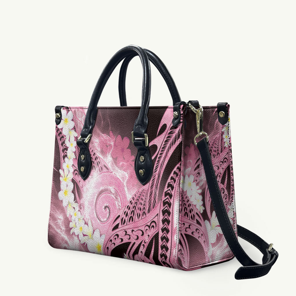 Piko Hawaiian Leather Bag Pink Galaxy Spiral Plumeria Tribal Patterns