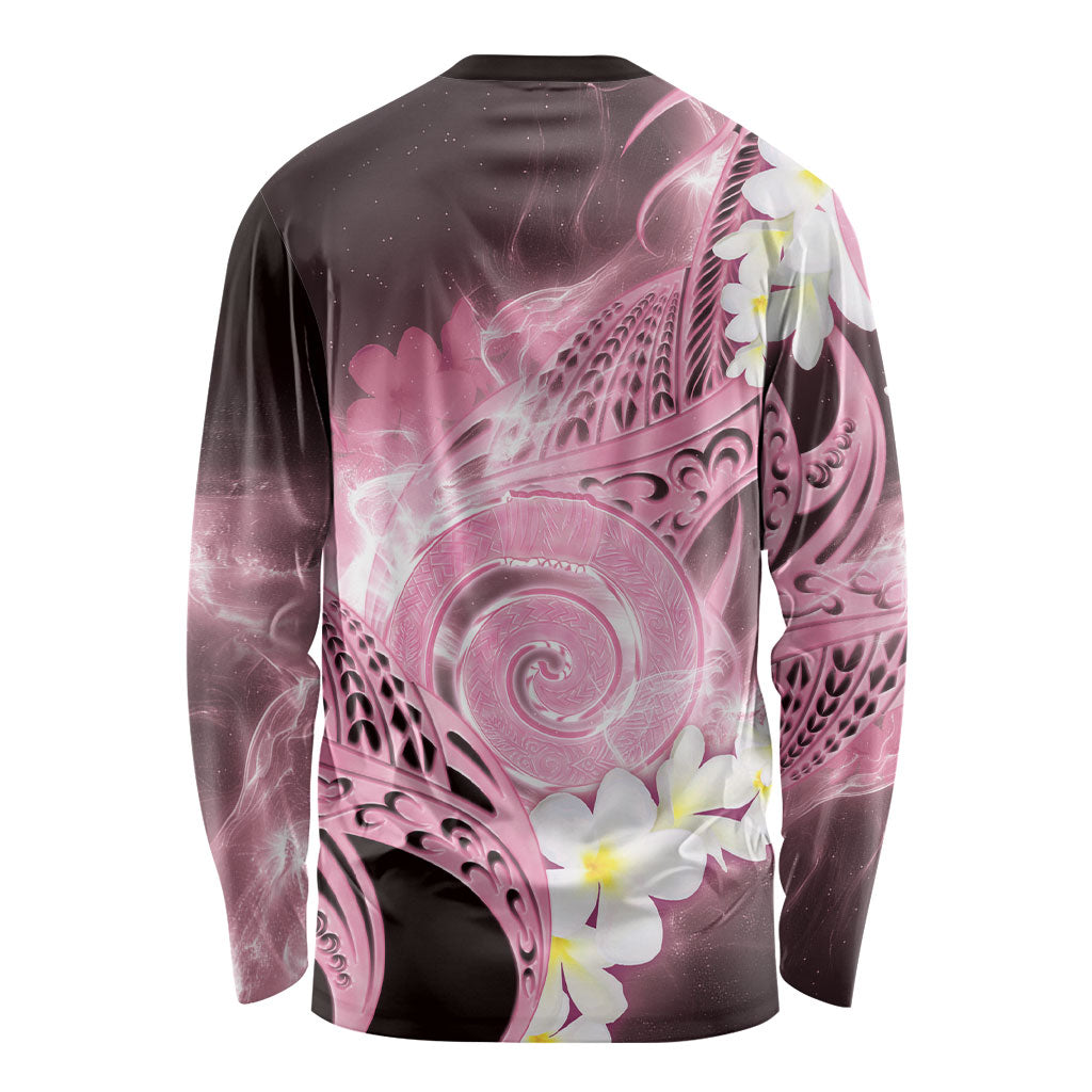Piko Hawaiian Long Sleeve Shirt Pink Galaxy Spiral Plumeria Tribal Patterns