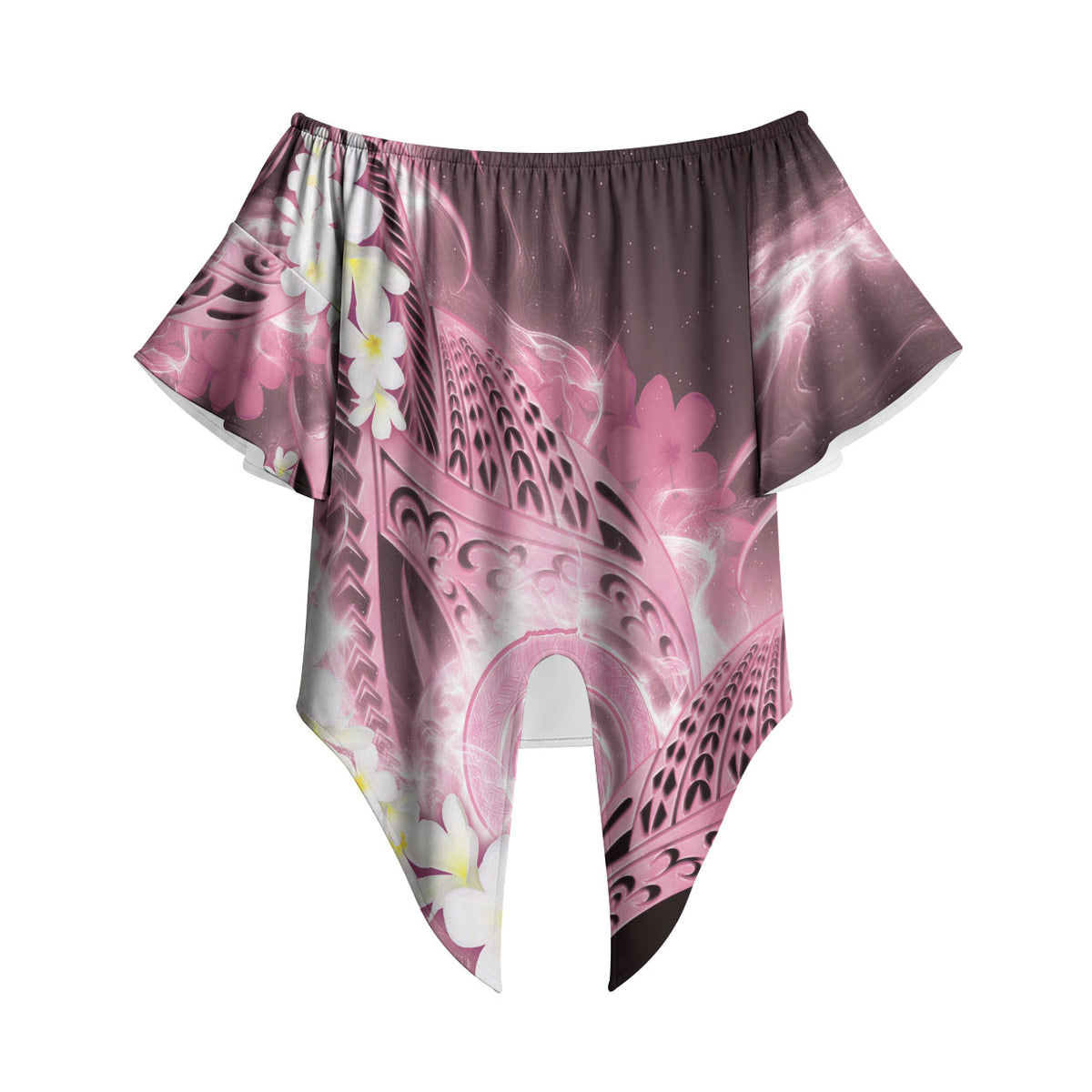 Piko Hawaiian Off Shoulder Wrap Waist Top Pink Galaxy Spiral Plumeria Tribal Patterns DT05 Pink - Polynesian Pride