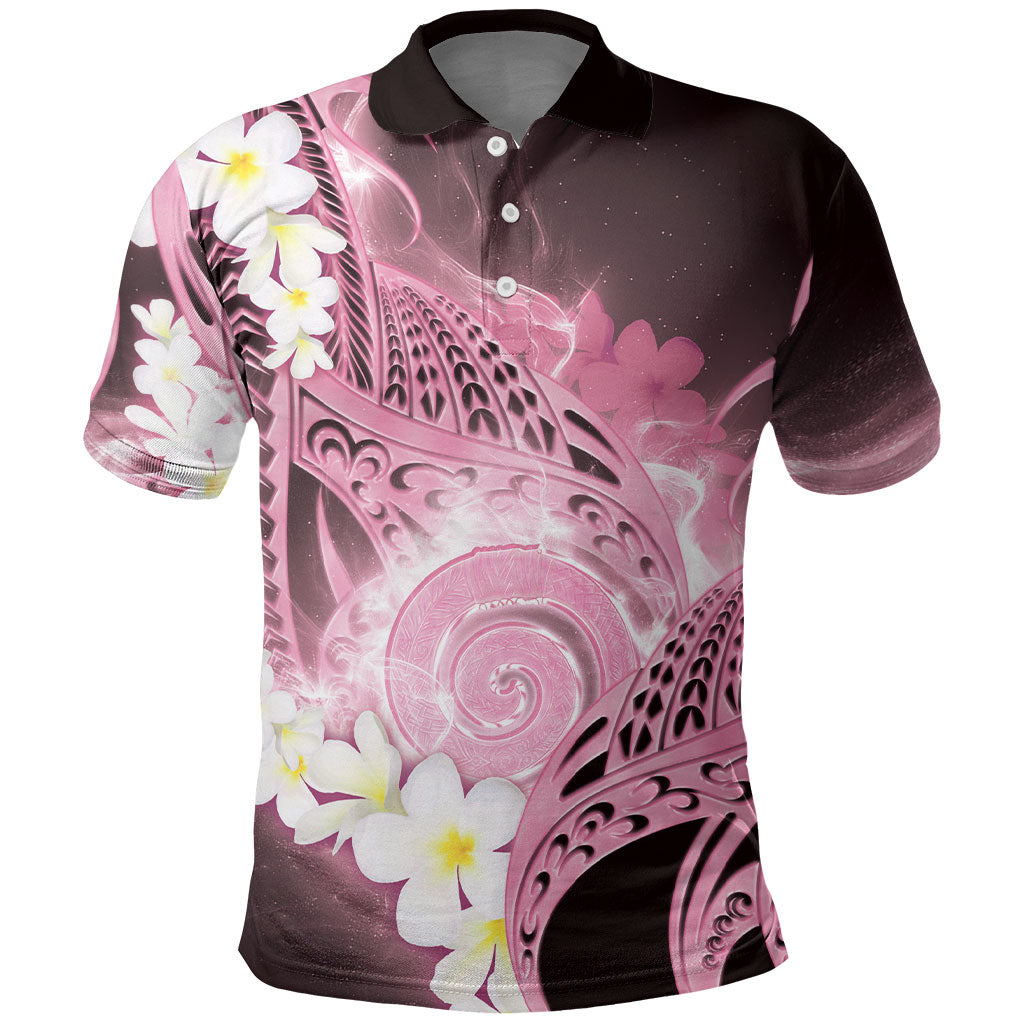 Piko Hawaiian Polo Shirt Pink Galaxy Spiral Plumeria Tribal Patterns
