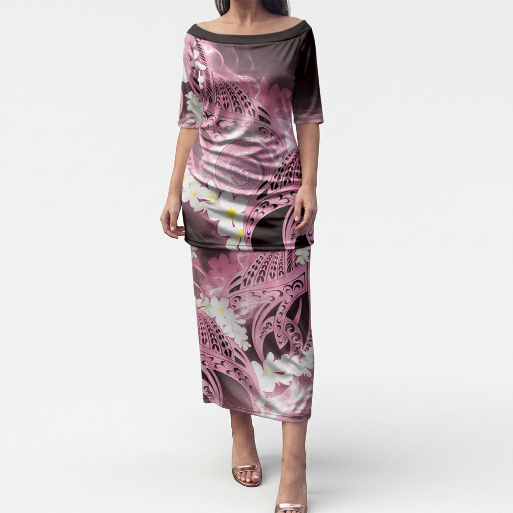 Piko Hawaiian Puletasi Pink Galaxy Spiral Plumeria Tribal Patterns DT05 Long Dress Pink - Polynesian Pride