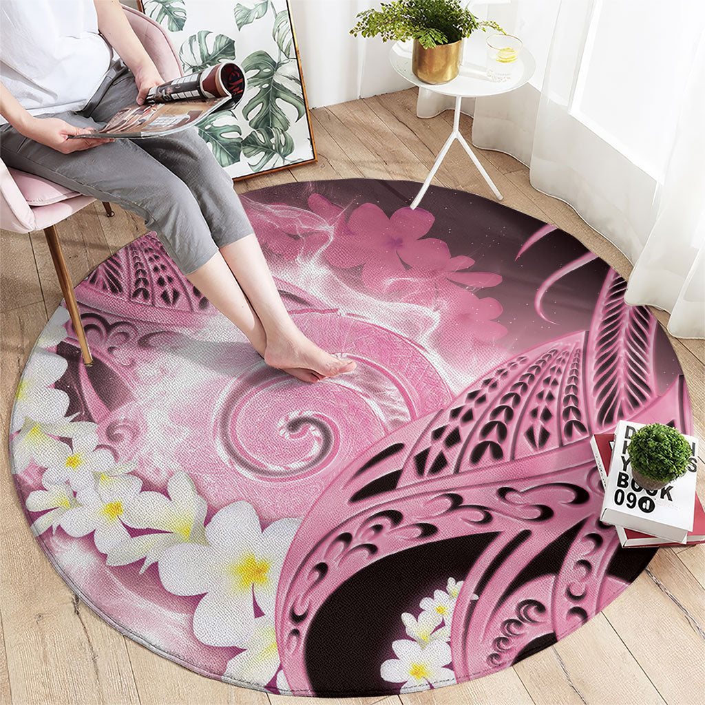 Piko Hawaiian Round Carpet Pink Galaxy Spiral Plumeria Tribal Patterns