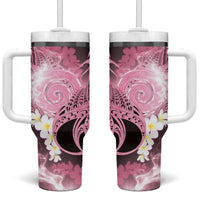 Piko Hawaiian Tumbler With Handle Pink Galaxy Spiral Plumeria Tribal Patterns