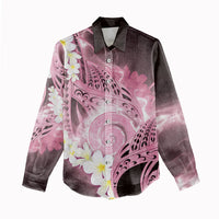 Piko Hawaiian Women Casual Shirt Pink Galaxy Spiral Plumeria Tribal Patterns