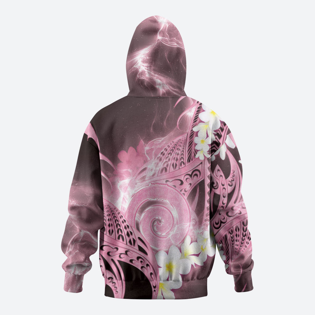 Piko Hawaiian Zip Hoodie Pink Galaxy Spiral Plumeria Tribal Patterns