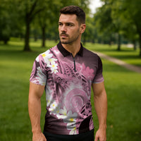 Piko Hawaiian Zipper Polo Shirt Pink Galaxy Spiral Plumeria Tribal Patterns