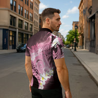 Piko Hawaiian Zipper Polo Shirt Pink Galaxy Spiral Plumeria Tribal Patterns