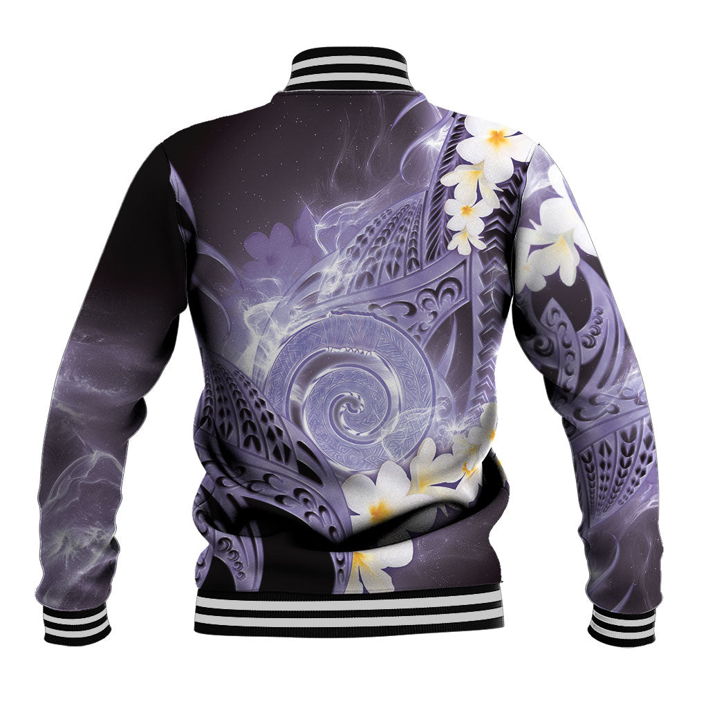 Piko Hawaiian Baseball Jacket Purple Galaxy Spiral Plumeria Tribal Patterns