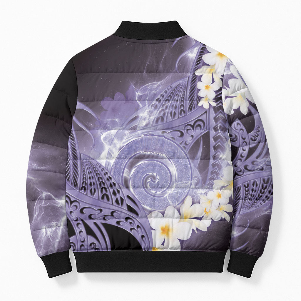 Piko Hawaiian Bomber Puffer Jacket Purple Galaxy Spiral Plumeria Tribal Patterns