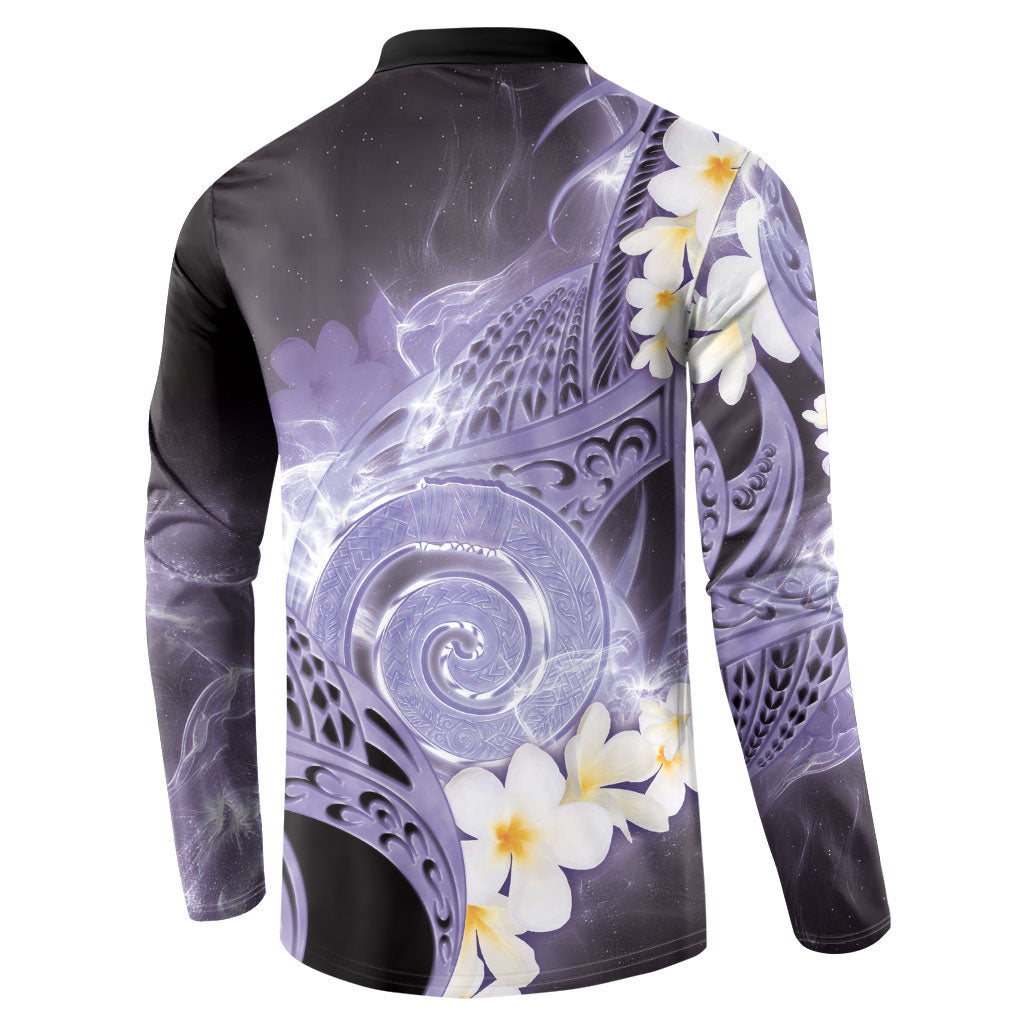 Piko Hawaiian Button Sweatshirt Purple Galaxy Spiral Plumeria Tribal Patterns