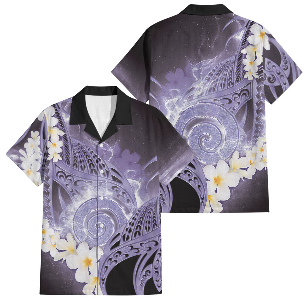 Piko Hawaiian Family Matching Off The Shoulder Long Sleeve Dress and Hawaiian Shirt Purple Galaxy Spiral Plumeria Tribal Patterns