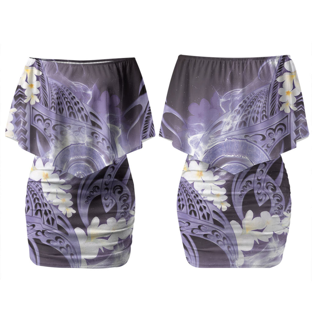 Piko Hawaiian Family Matching Off Shoulder Short Dress and Hawaiian Shirt Purple Galaxy Spiral Plumeria Tribal Patterns