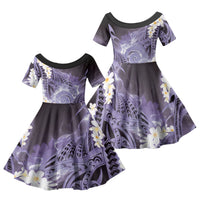 Piko Hawaiian Family Matching Off Shoulder Short Dress and Hawaiian Shirt Purple Galaxy Spiral Plumeria Tribal Patterns