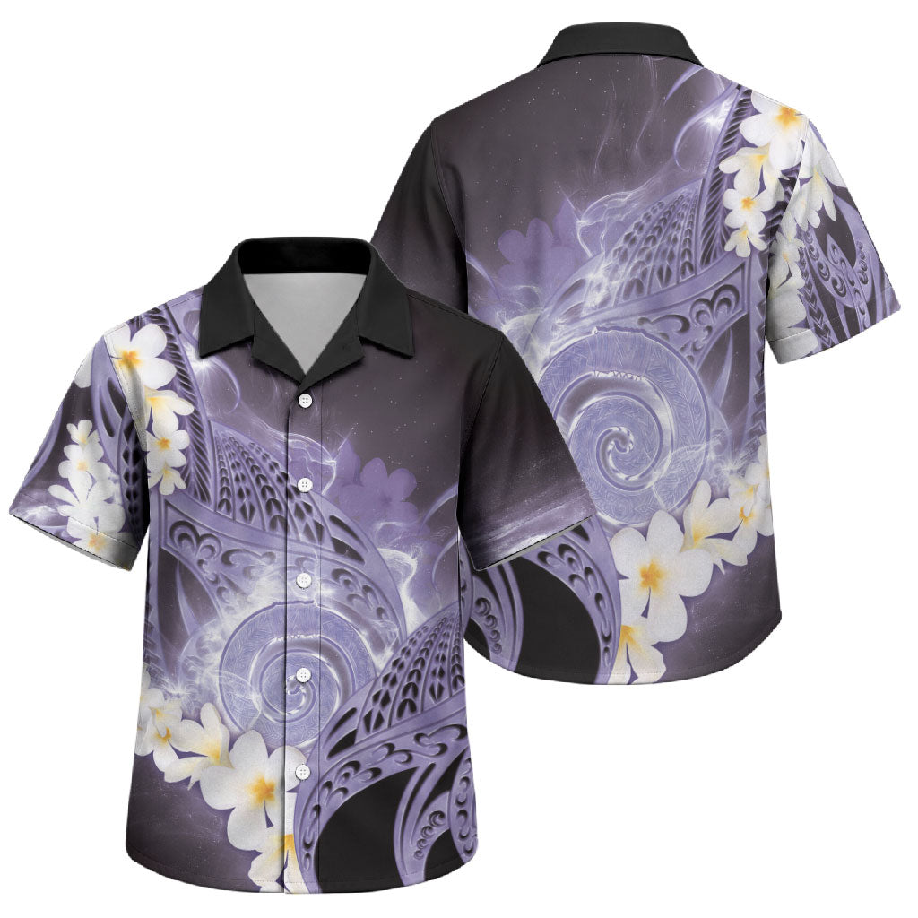 Piko Hawaiian Family Matching Off Shoulder Short Dress and Hawaiian Shirt Purple Galaxy Spiral Plumeria Tribal Patterns