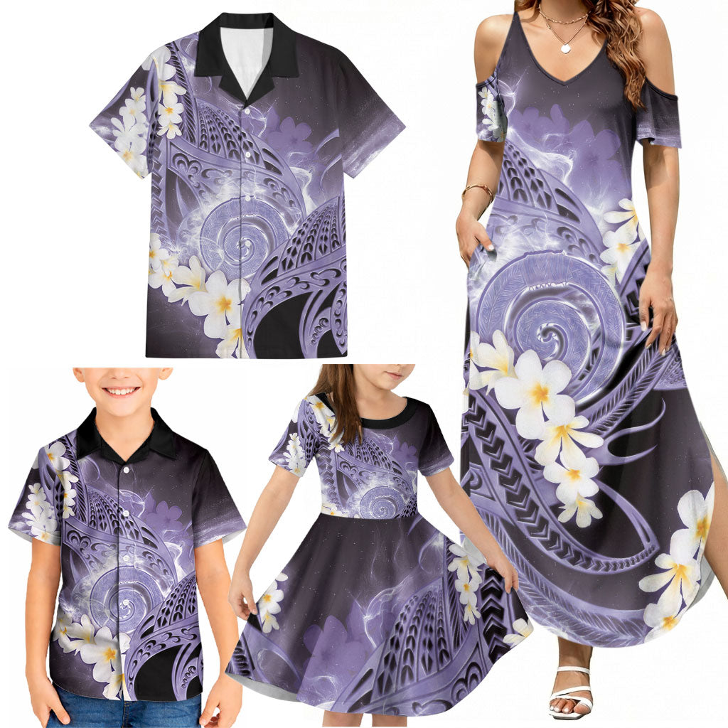 Piko Hawaiian Family Matching Summer Maxi Dress and Hawaiian Shirt Purple Galaxy Spiral Plumeria Tribal Patterns DT05 - Polynesian Pride