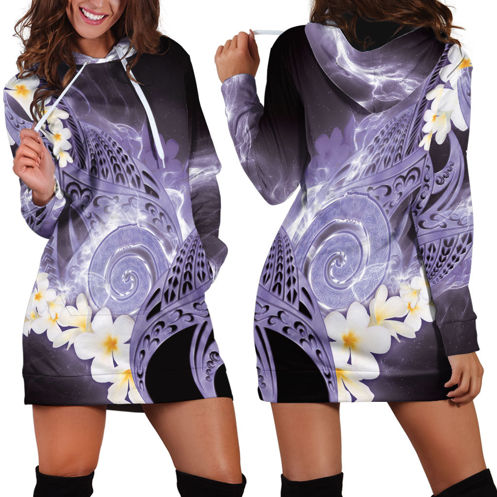 Piko Hawaiian Hoodie Dress Purple Galaxy Spiral Plumeria Tribal Patterns