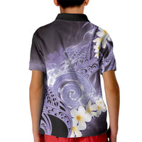 Piko Hawaiian Kid Polo Shirt Purple Galaxy Spiral Plumeria Tribal Patterns
