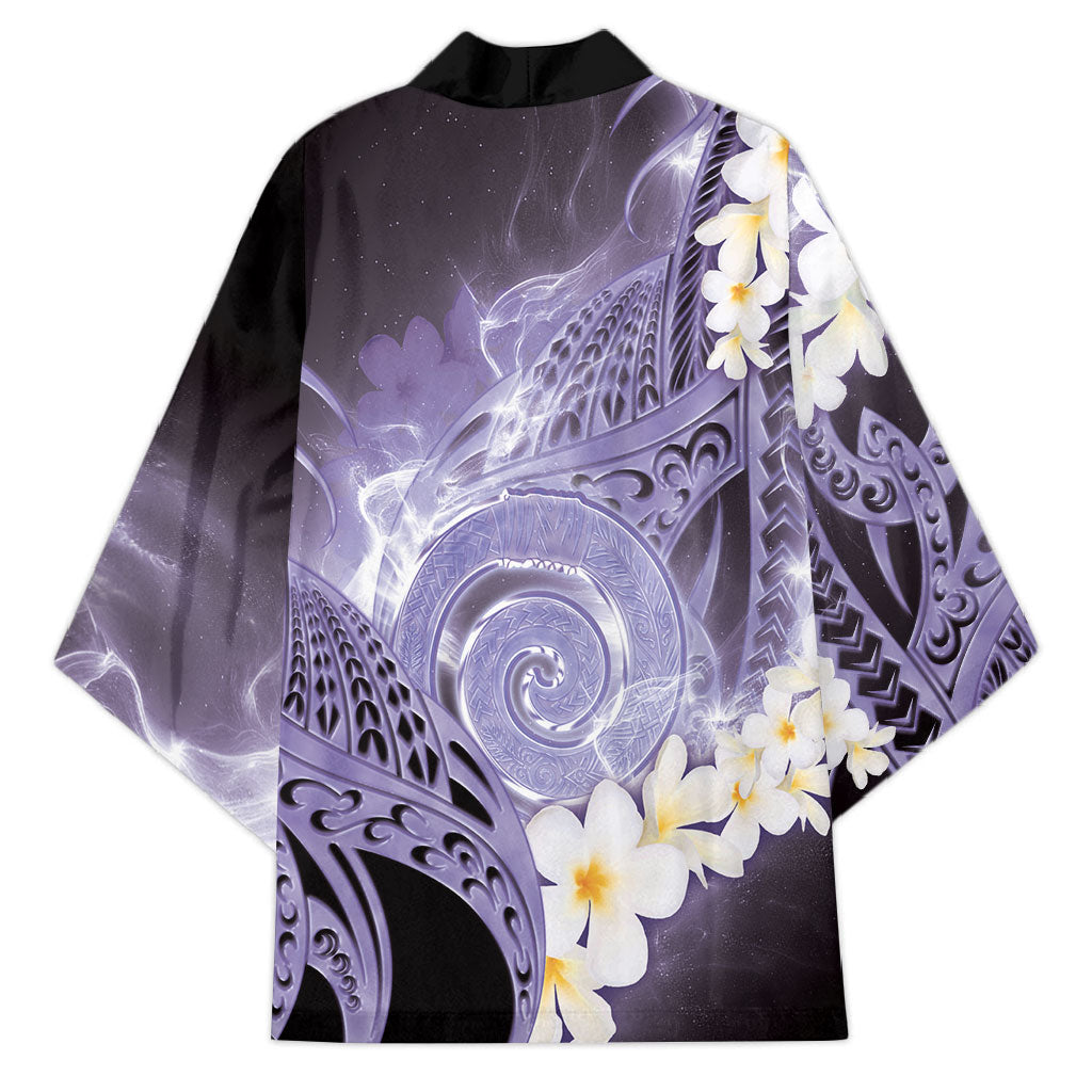 Piko Hawaiian Kimono Purple Galaxy Spiral Plumeria Tribal Patterns