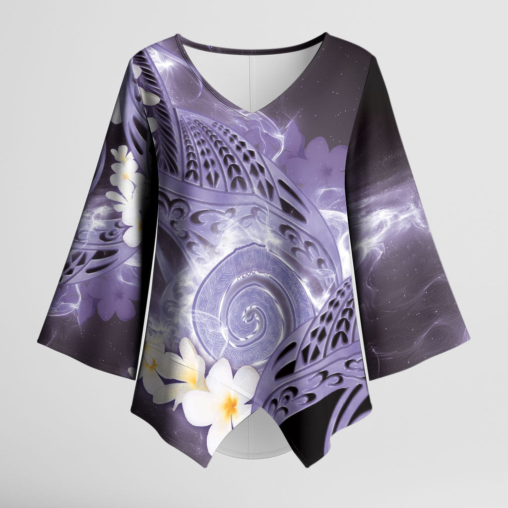 Piko Hawaiian Kimono Sleeve Blouse Purple Galaxy Spiral Plumeria Tribal Patterns