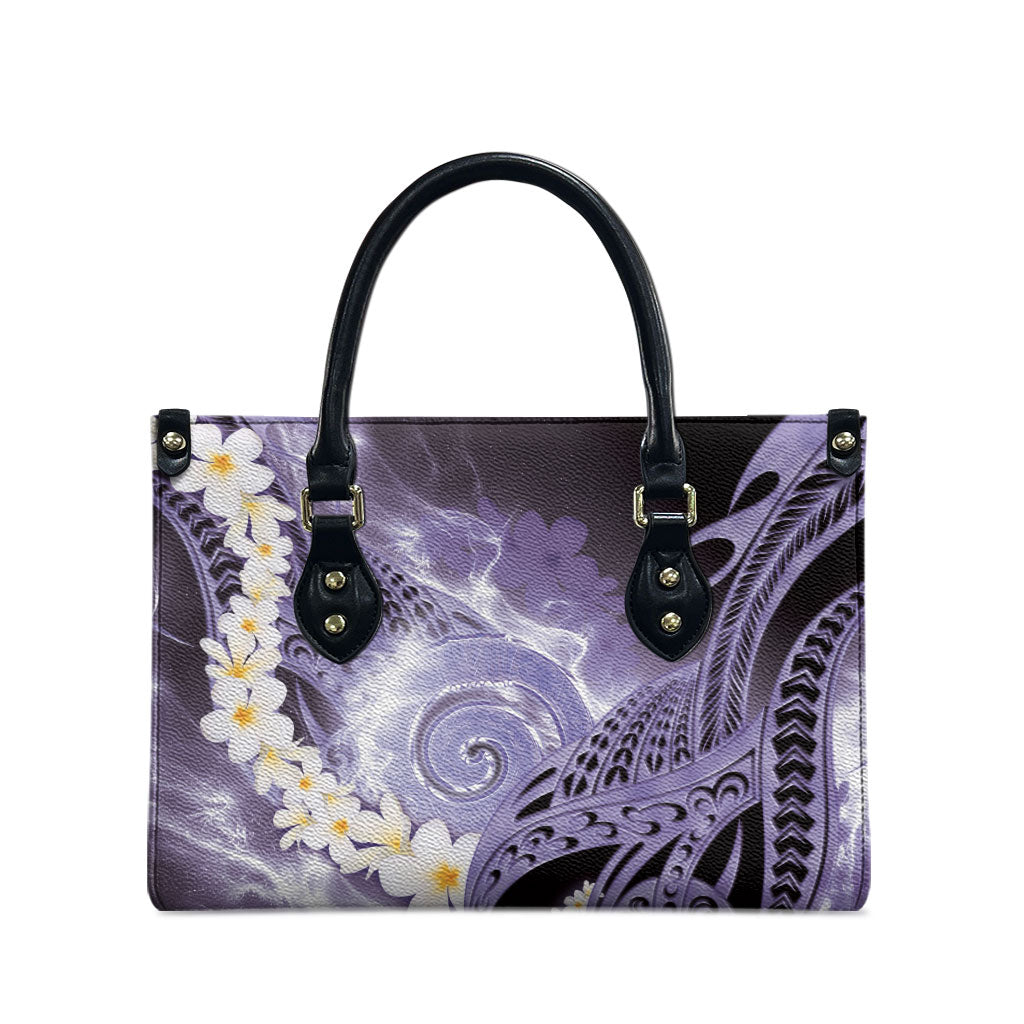 Piko Hawaiian Leather Bag Purple Galaxy Spiral Plumeria Tribal Patterns