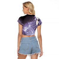 Piko Hawaiian Raglan Cropped T Shirt Purple Galaxy Spiral Plumeria Tribal Patterns