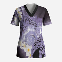 Piko Hawaiian Scrub Top Purple Galaxy Spiral Plumeria Tribal Patterns