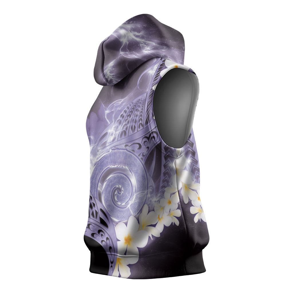 Piko Hawaiian Sleeveless Hoodie Purple Galaxy Spiral Plumeria Tribal Patterns