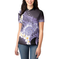 Piko Hawaiian Women Polo Shirt Purple Galaxy Spiral Plumeria Tribal Patterns
