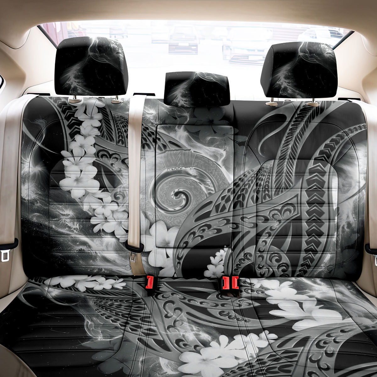 Piko Hawaiian Back Car Seat Cover Monochrome Galaxy Spiral Plumeria Tribal Patterns