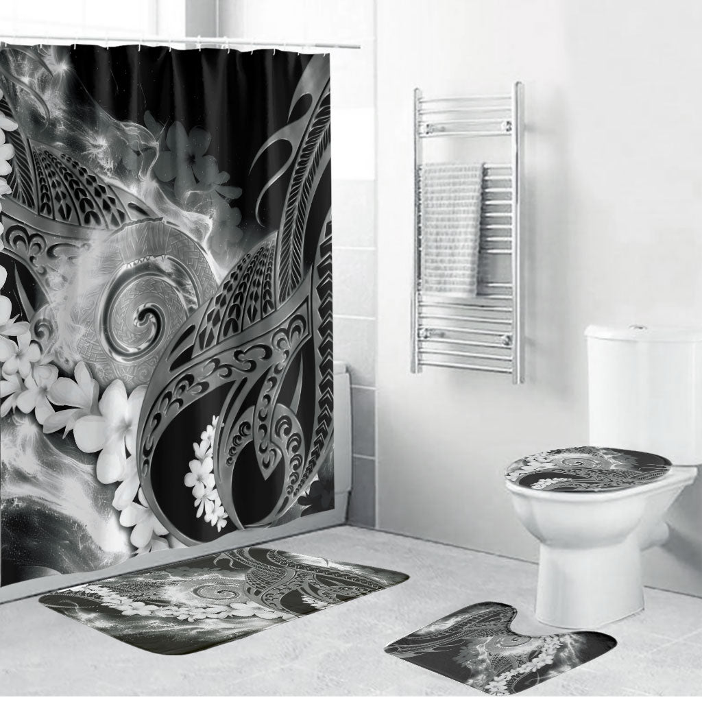 Piko Hawaiian Bathroom Set Monochrome Galaxy Spiral Plumeria Tribal Patterns DT05 Bathroom Set (4 pcs) Black - Polynesian Pride
