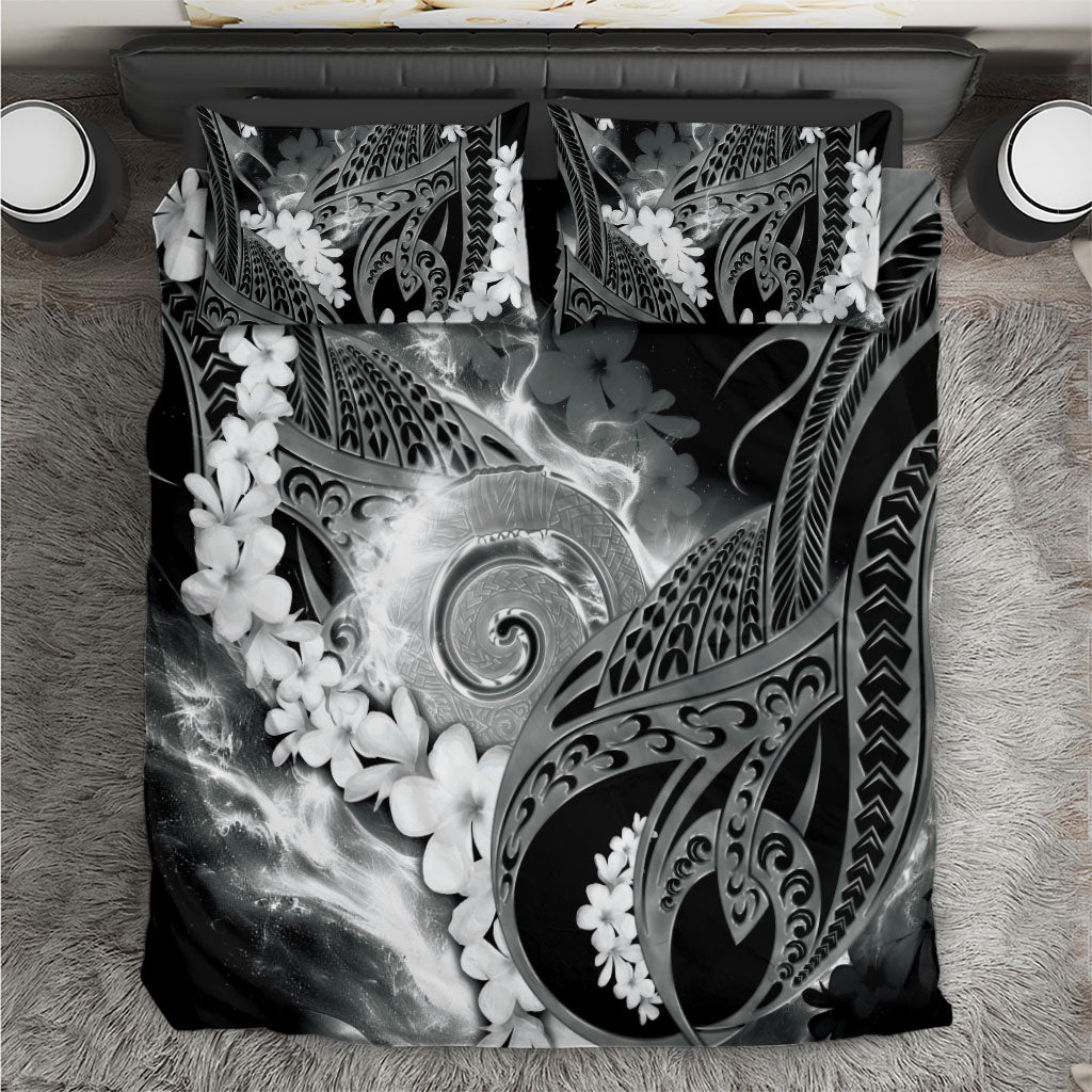 Piko Hawaiian Bedding Set Monochrome Galaxy Spiral Plumeria Tribal Patterns DT05 Black - Polynesian Pride
