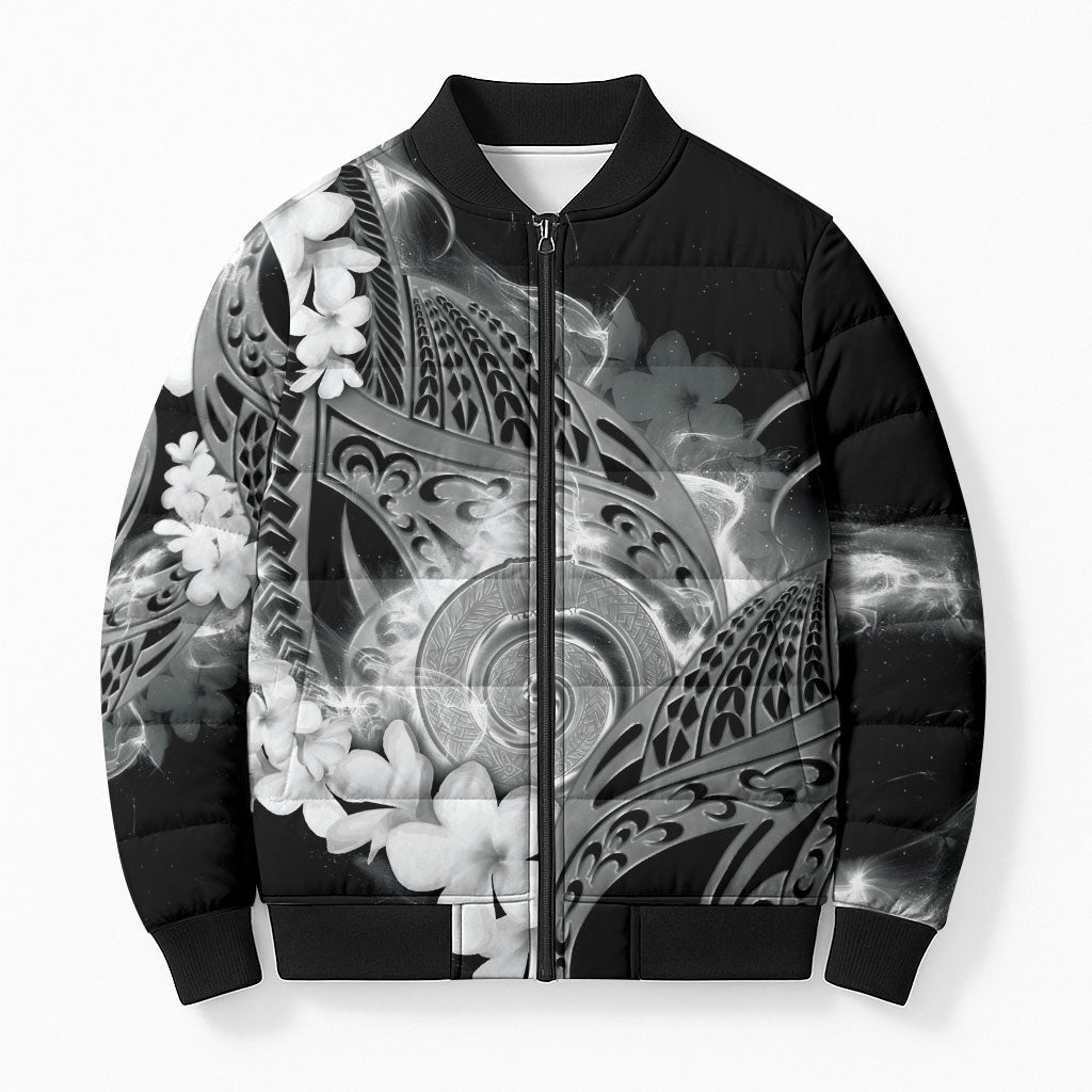 Piko Hawaiian Bomber Puffer Jacket Monochrome Galaxy Spiral Plumeria Tribal Patterns