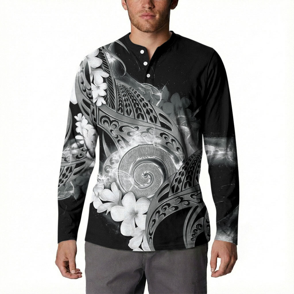 Piko Hawaiian Button Sweatshirt Monochrome Galaxy Spiral Plumeria Tribal Patterns