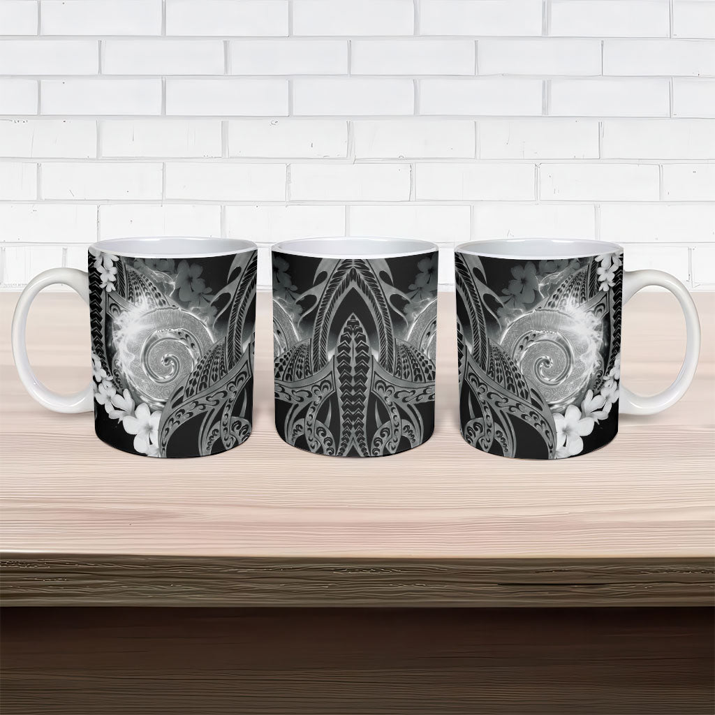 Piko Hawaiian Ceramic Mug Monochrome Galaxy Spiral Plumeria Tribal Patterns