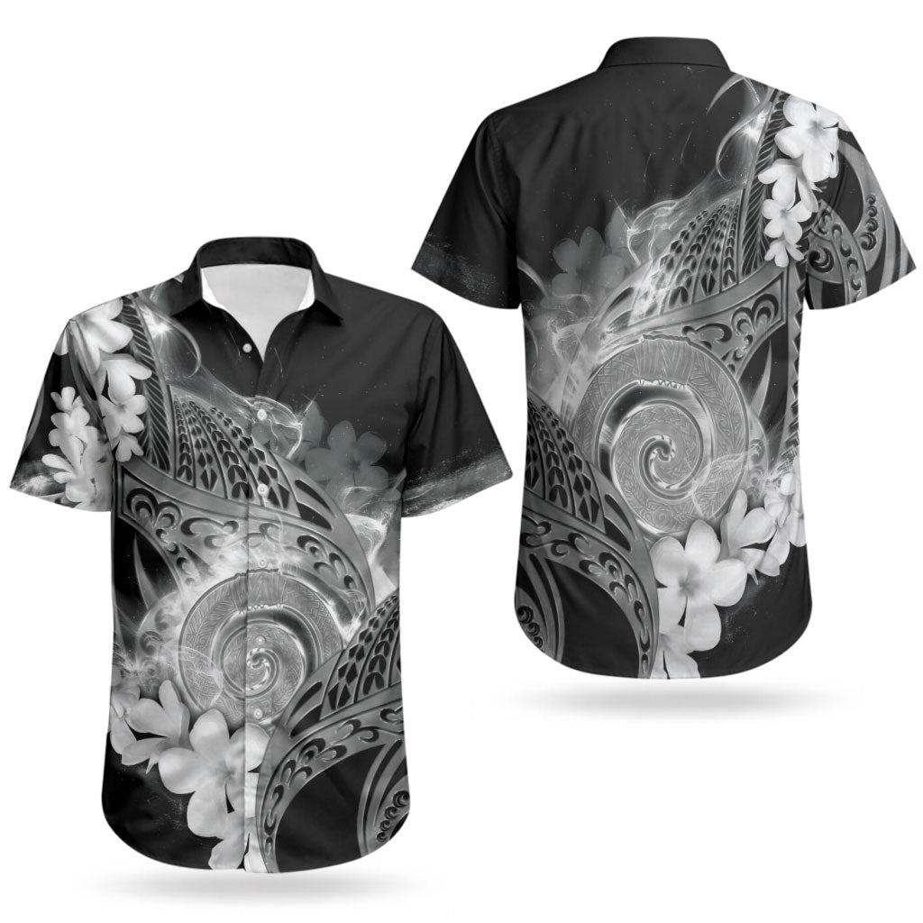 Piko Hawaiian Couples Matching Off Shoulder Maxi Dress and Hawaiian Shirt Monochrome Galaxy Spiral Plumeria Tribal Patterns