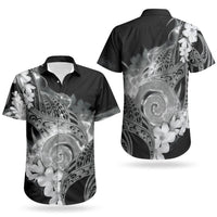 Piko Hawaiian Couples Matching Off Shoulder Maxi Dress and Hawaiian Shirt Monochrome Galaxy Spiral Plumeria Tribal Patterns