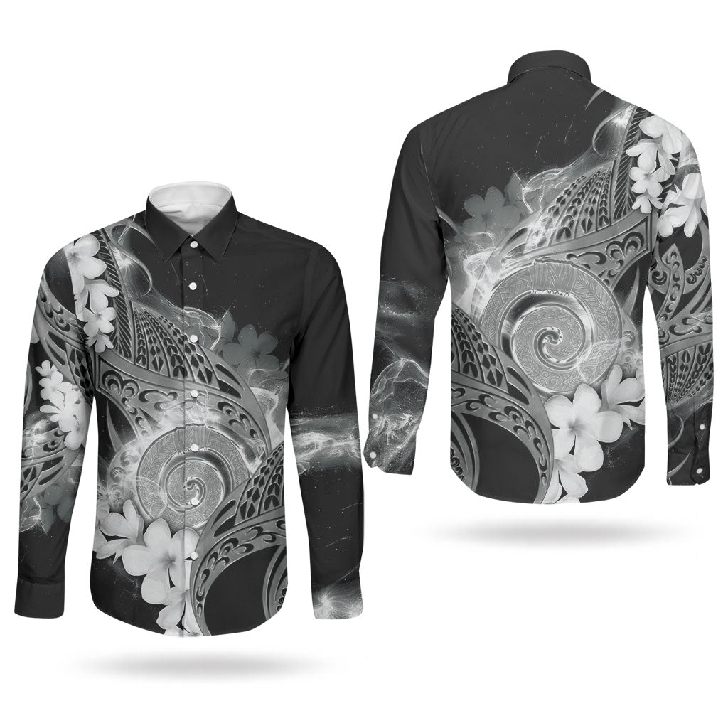 Piko Hawaiian Couples Matching Summer Maxi Dress and Long Sleeve Button Shirt Monochrome Galaxy Spiral Plumeria Tribal Patterns