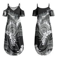 Piko Hawaiian Couples Matching Summer Maxi Dress and Long Sleeve Button Shirt Monochrome Galaxy Spiral Plumeria Tribal Patterns