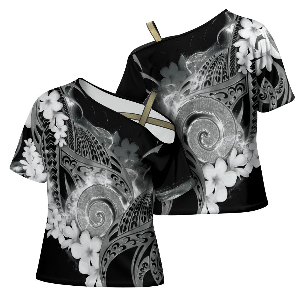 Piko Hawaiian Cross Shoulder Shirt Monochrome Galaxy Spiral Plumeria Tribal Patterns