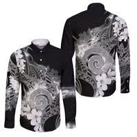 Piko Hawaiian Family Matching Off Shoulder Short Dress and Hawaiian Shirt Monochrome Galaxy Spiral Plumeria Tribal Patterns