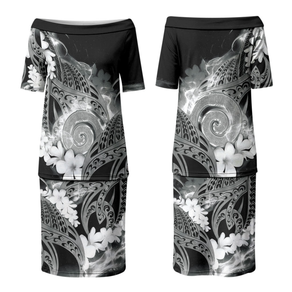 Piko Hawaiian Family Matching Puletasi and Hawaiian Shirt Monochrome Galaxy Spiral Plumeria Tribal Patterns